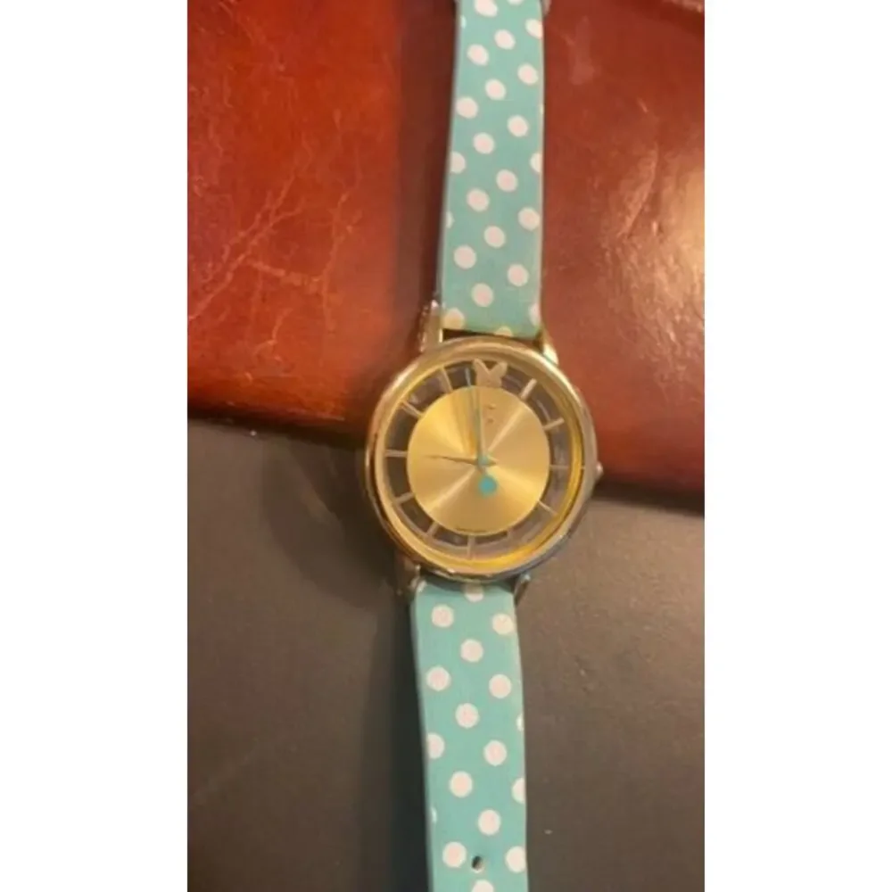 Women's 32mm Gold Tone Charming Charlie Watch, Polka Dot Band